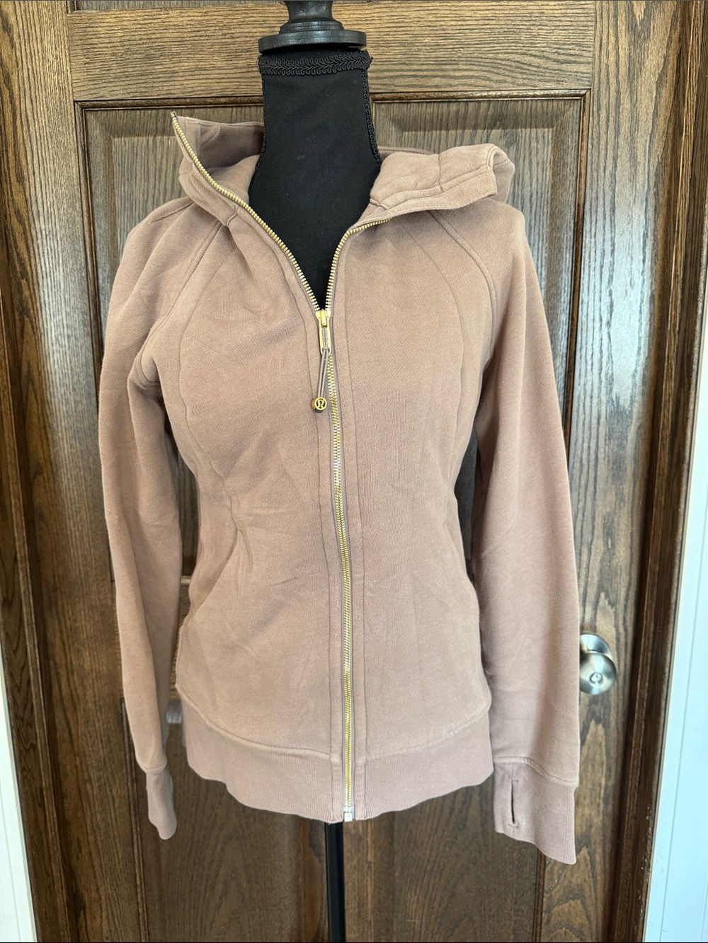 lululemon athletica Taupe Beige Brown Full Zip Scuba Hoodie with Gold Zipper 8
